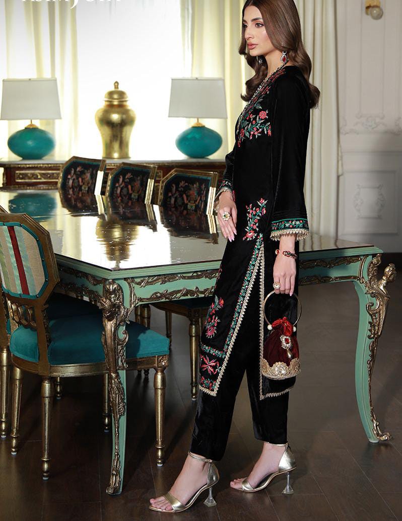 Asim Jofa Pret Embroidered Velvet 2 Piece – Black Luxury Ensemble