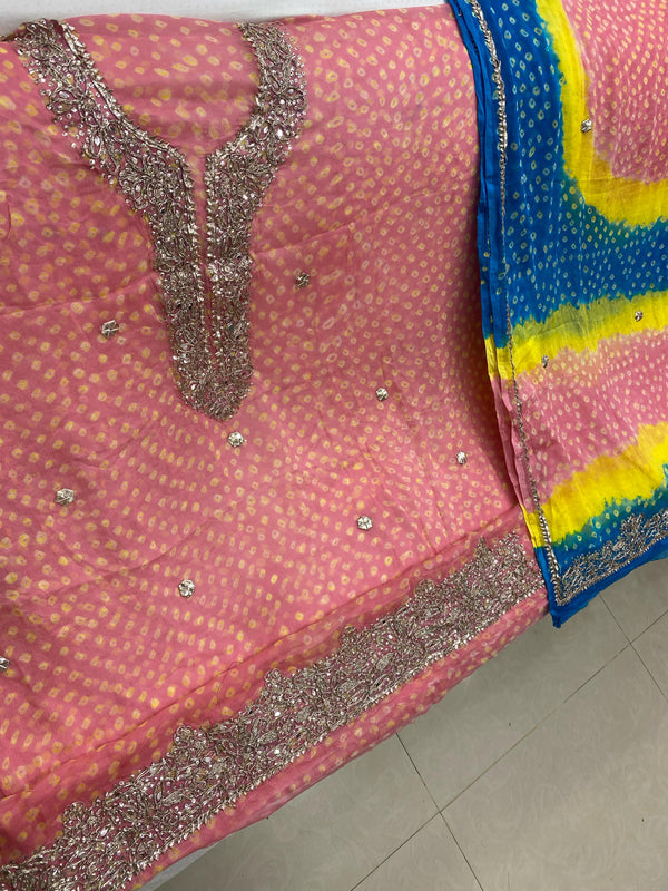 Blush Elegance – Light Pink Chunri Mukesh Chiffon Set