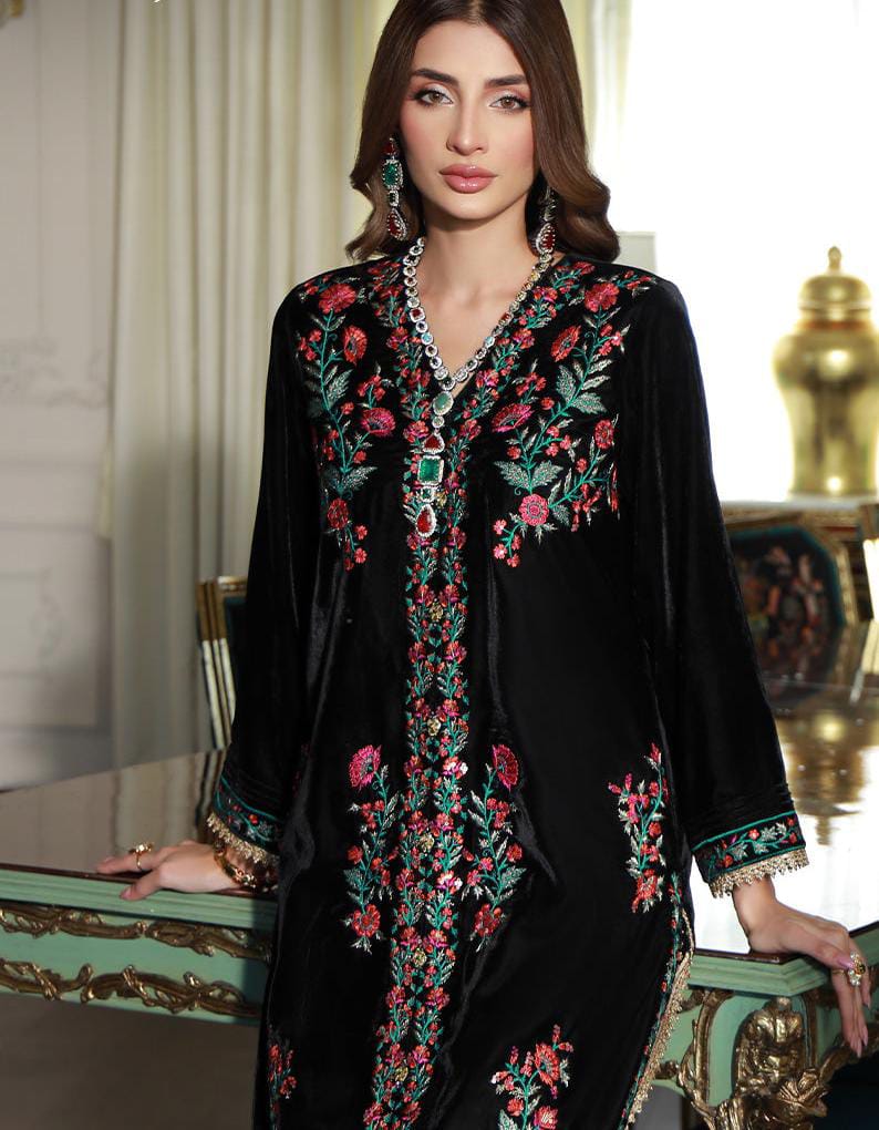 beaded black prom dress Pakistani Fancy Dresses Asim Jofa Mysorie Chiffon Collection 2018-19