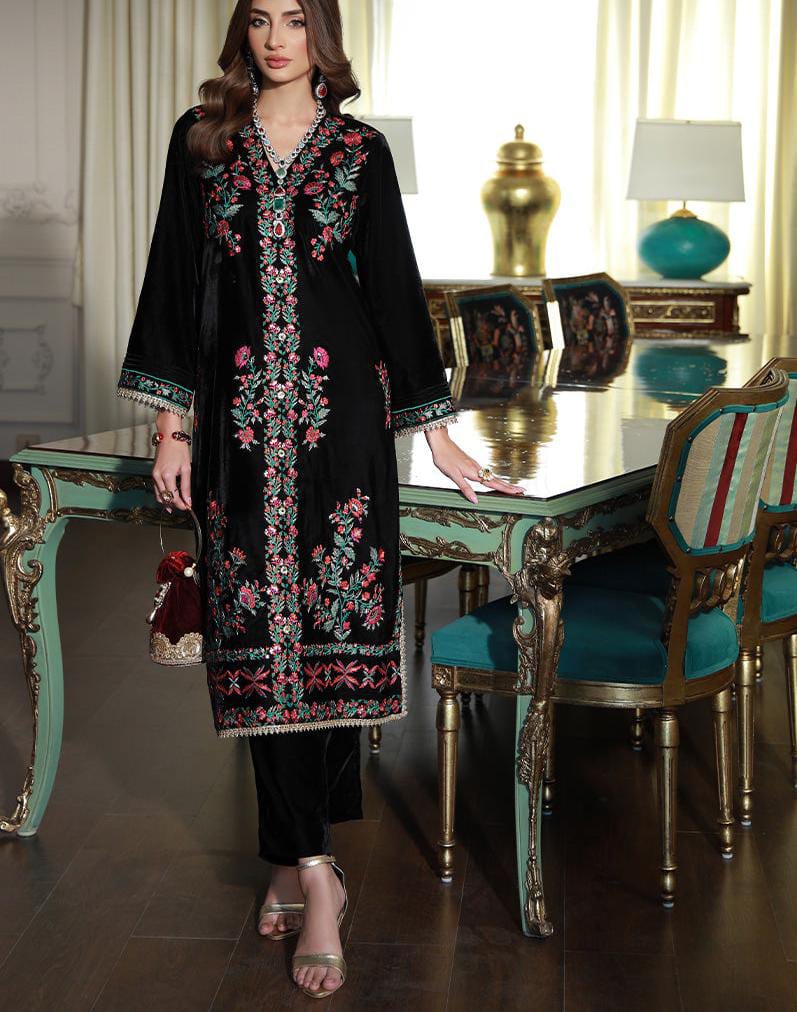 Asim Jofa Pret Embroidered Velvet 2 Piece – Black Luxury Ensemble