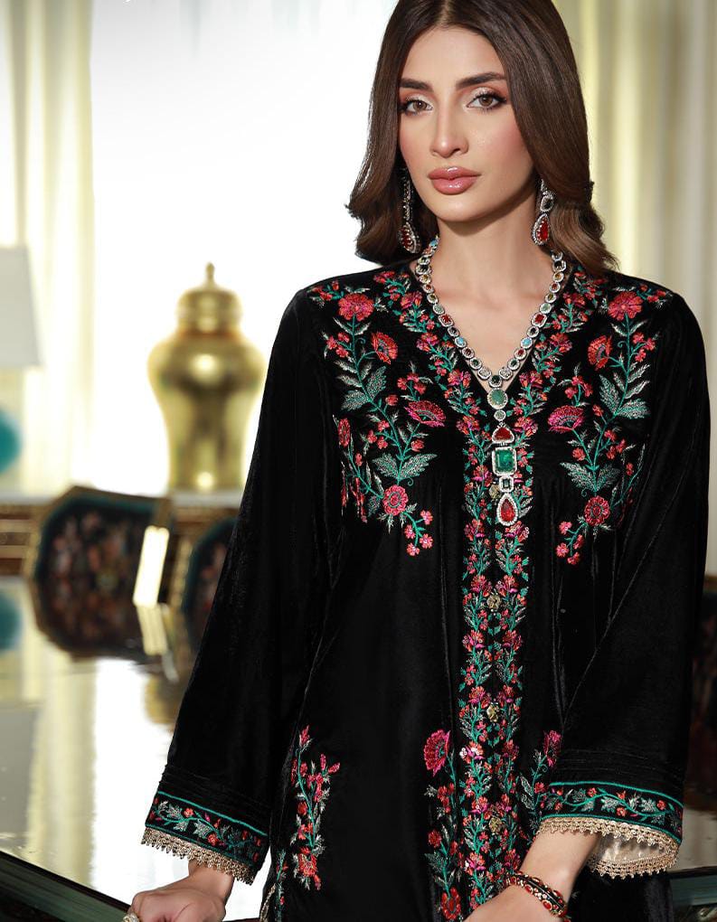 Asim Jofa Pret Embroidered Velvet 2 Piece – Black Luxury Ensemble