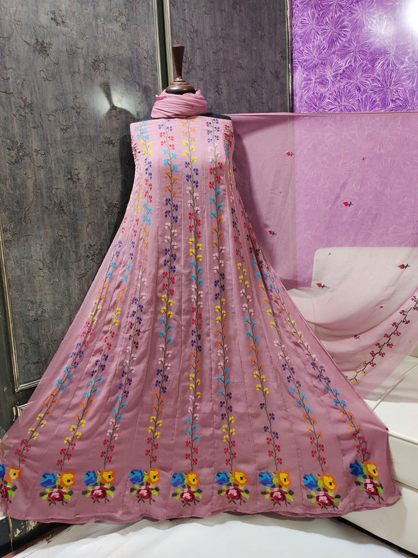 ZOHRA – Light Pink Multi-Thread Hand Embroidered Semi Stitched Anarkali Frock