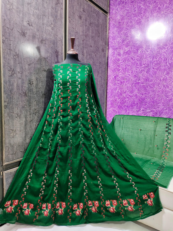 ZOHRA – Royal Green Multi-Thread Hand Embroidered Semi Stitched Anarkali Frock