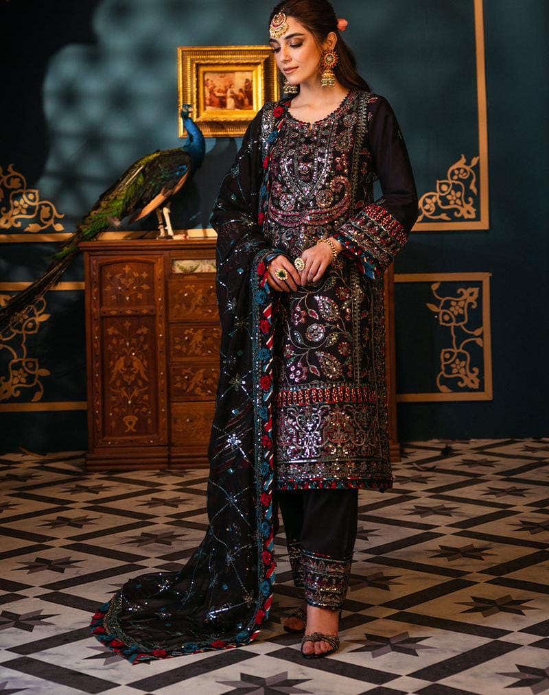 Black Embroidered 3PC Lawn Set – Mystic Noir