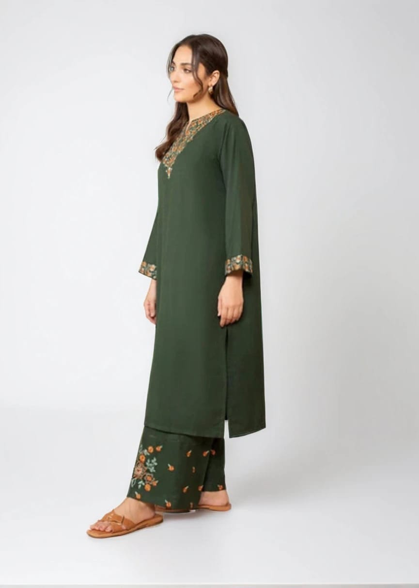 Green Orchid – Embroidered 2-Piece Set | Soft Elegance in Every Stitch