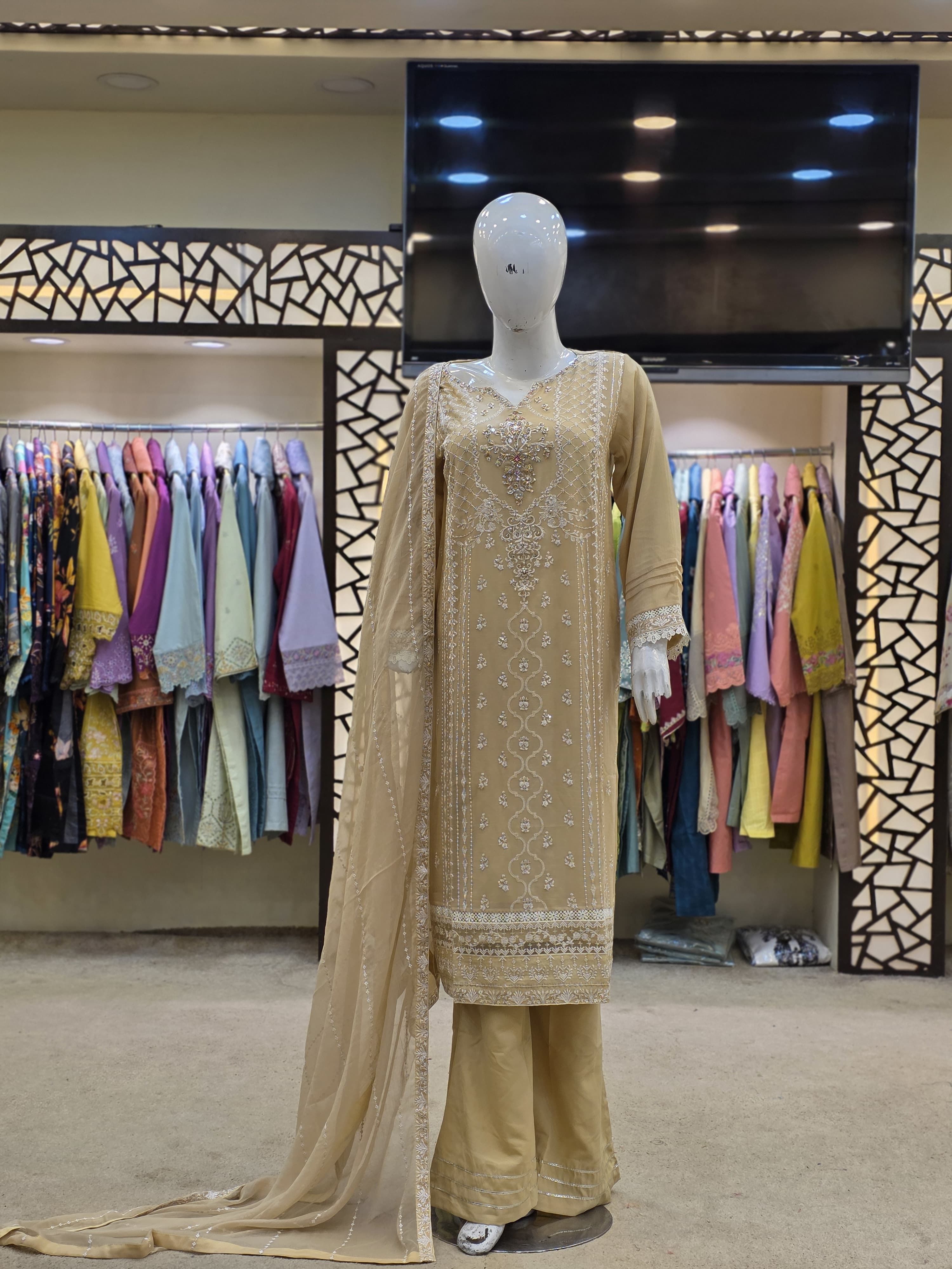 Sunlit Grace – Embroidered Chiffon 3Pc Suit