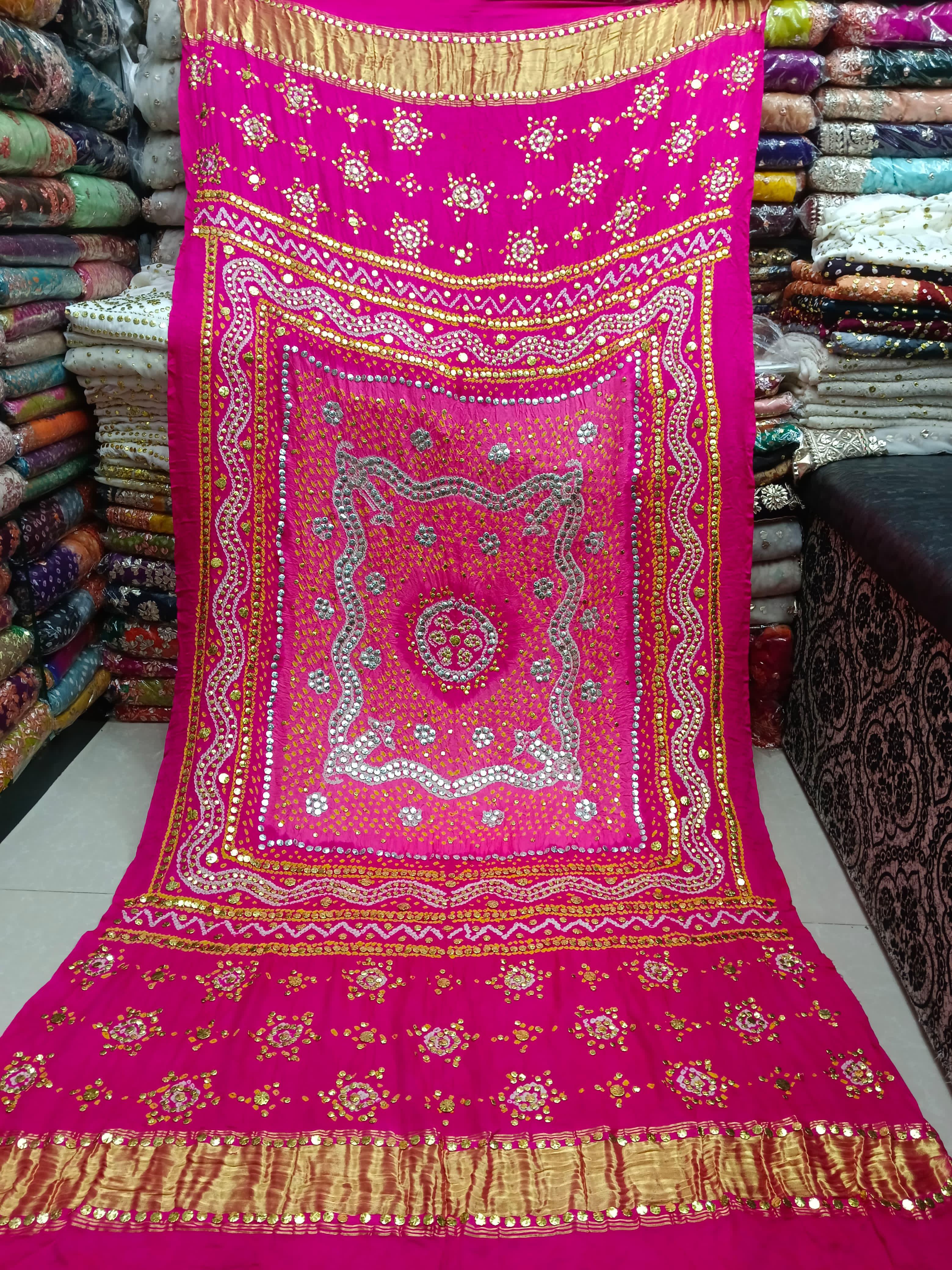Light Pink Gijji Silk Dupatta with Mukesh Work – 3.5 Yards