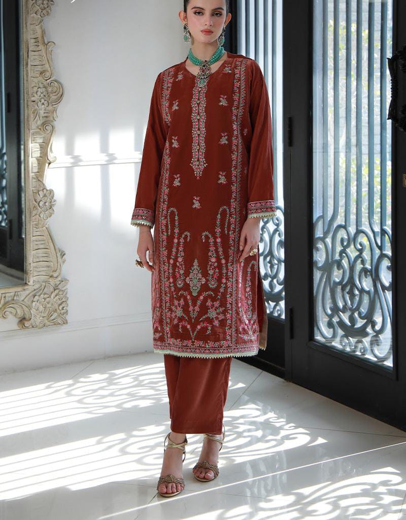 Tea Pink Luxe – Embroidered Shirt & Trouser Set