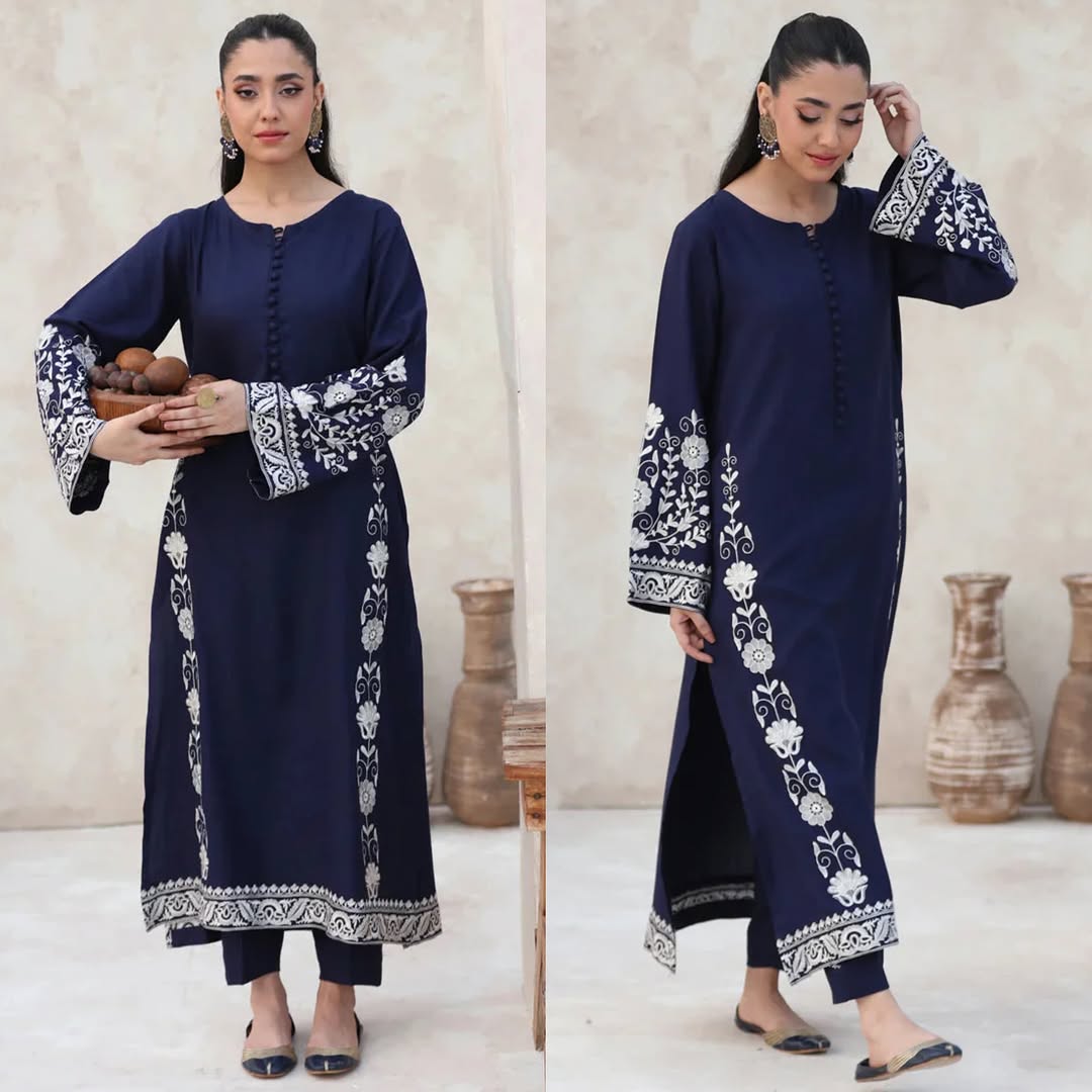 FEROZAE-2PC DHANAK EMBROIDERED SHIRT WITH DHANAK EMBROIDERED SLEEVES