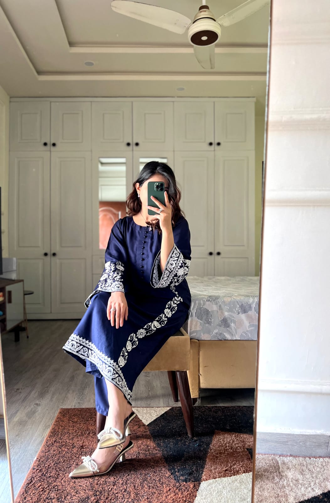 FEROZAE-2PC DHANAK EMBROIDERED SHIRT WITH DHANAK EMBROIDERED SLEEVES