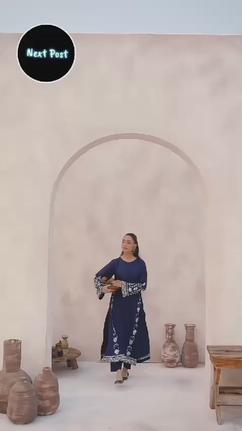 FEROZAE-2PC DHANAK EMBROIDERED SHIRT WITH DHANAK EMBROIDERED SLEEVES