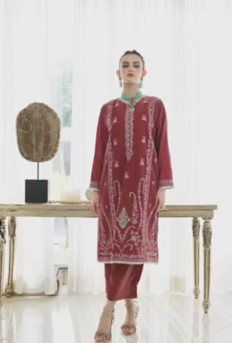 Tea Pink Luxe – Embroidered Shirt & Trouser Set